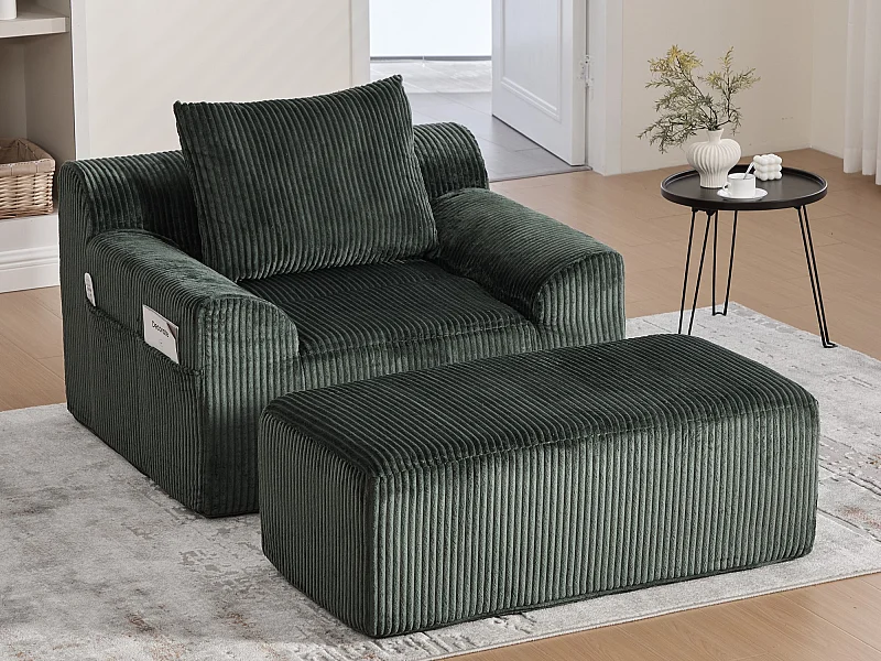 Grote zitzak met voetenbank - 1-zits corduroy bank - Optimaal comfort voor woonkamer, slaapkamer of kantoor