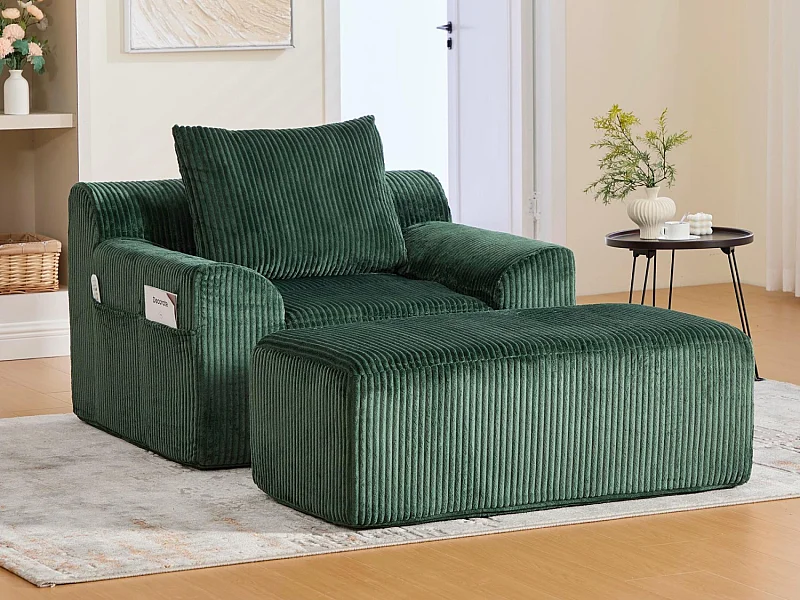 Grote zitzak met voetenbank - 1-zits corduroy bank - Optimaal comfort voor woonkamer, slaapkamer of kantoor
