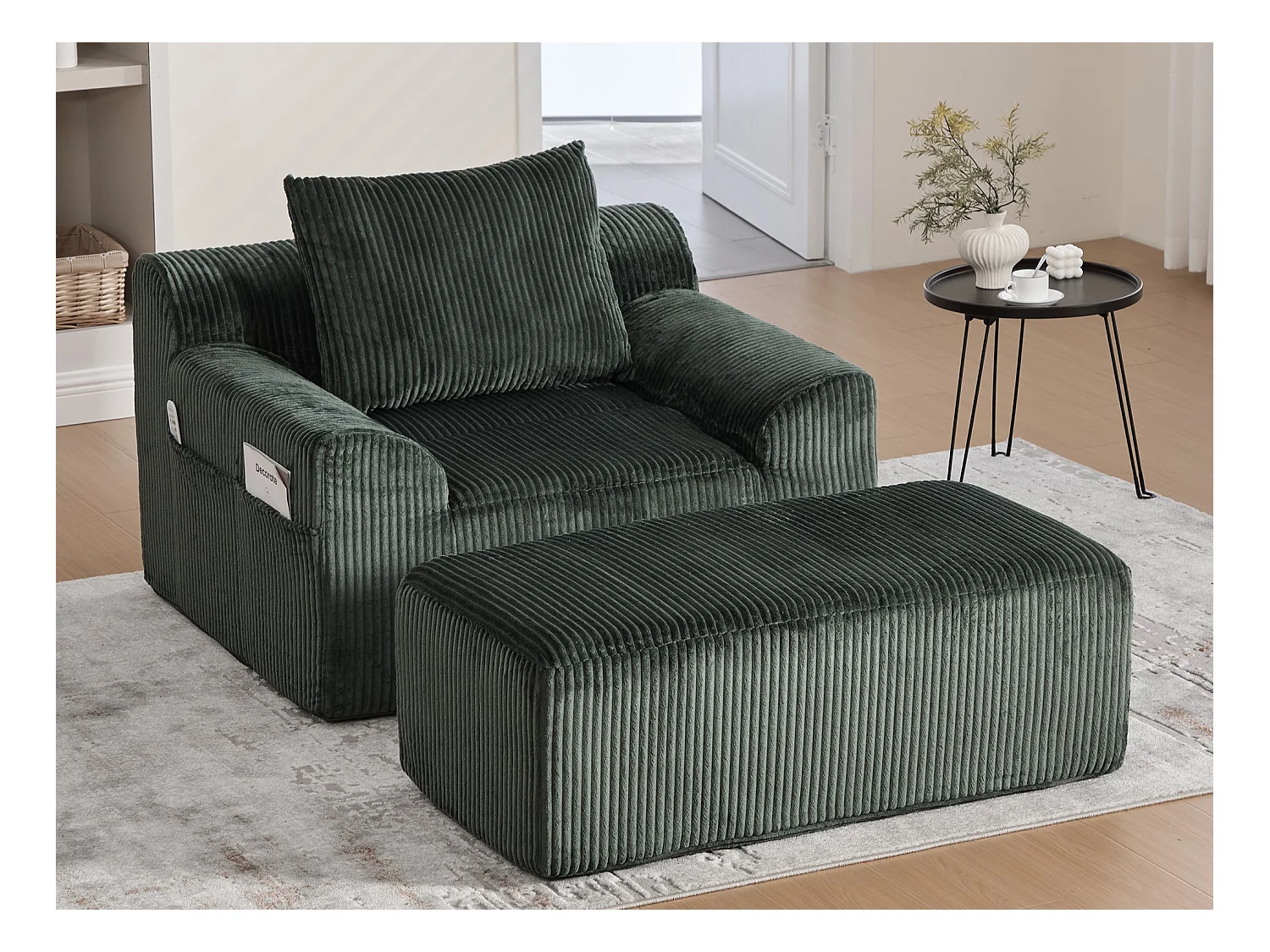 Grote zitzak met voetenbank - 1-zits corduroy bank - Optimaal comfort voor woonkamer, slaapkamer of kantoor