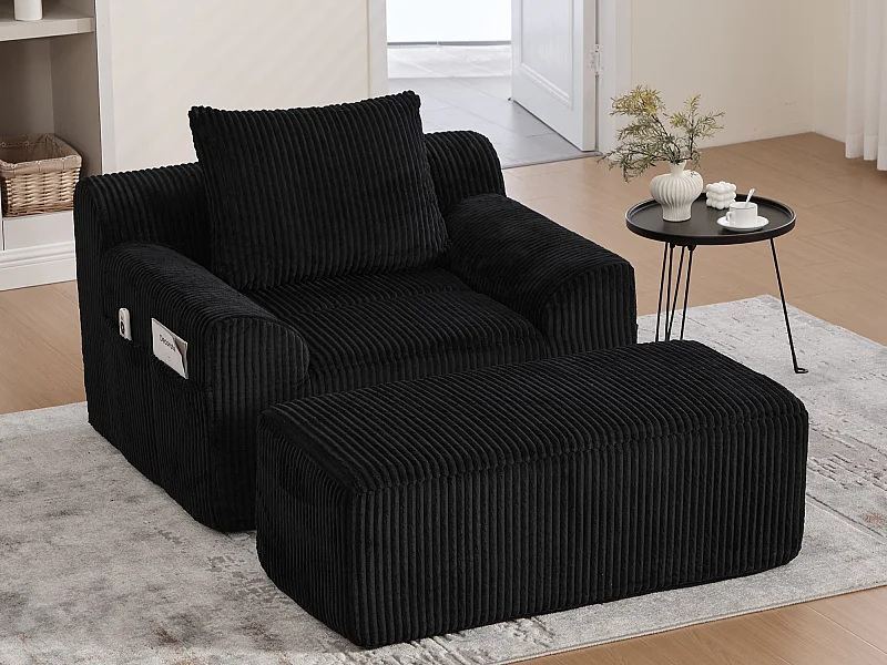Grote zitzak met voetenbank - 1-zits corduroy bank - Optimaal comfort voor woonkamer, slaapkamer of kantoor