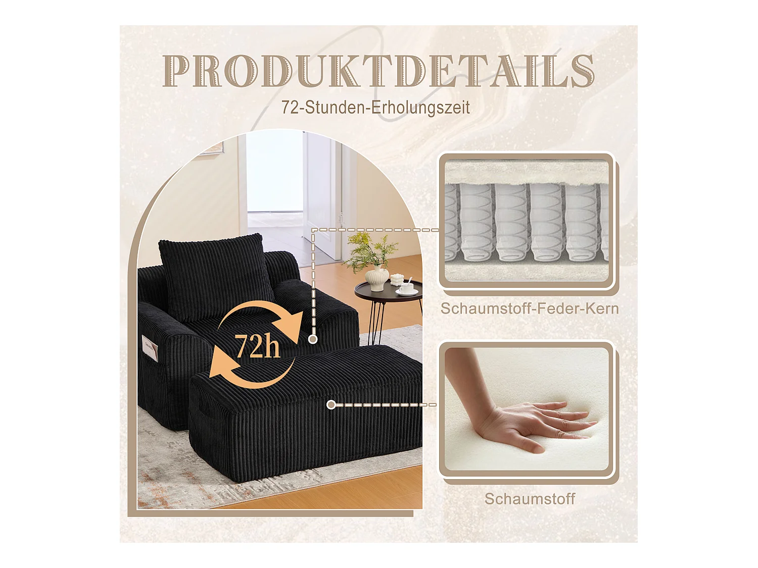 Grote zitzak met voetenbank - 1-zits corduroy bank - Optimaal comfort voor woonkamer, slaapkamer of kantoor