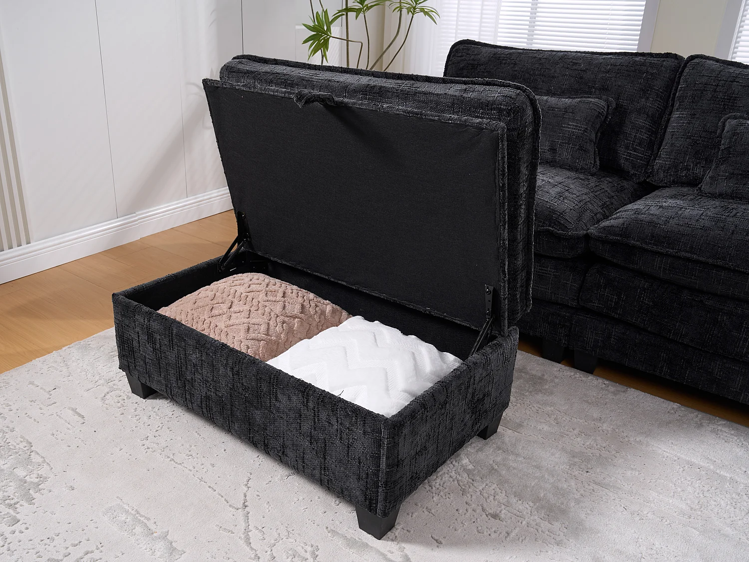 Canapé 3 Places Modulable - Repose-pieds Rangement et Port USB - Support Smartphone - Pour Salon, Bureau ou Chambre