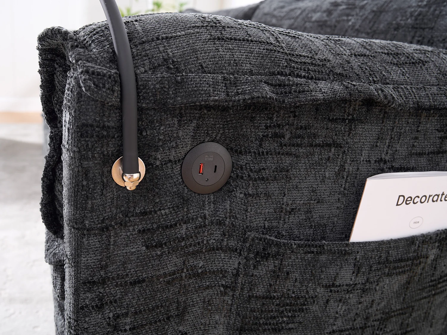 Canapé 3 Places Modulable - Repose-pieds Rangement et Port USB - Support Smartphone - Pour Salon, Bureau ou Chambre