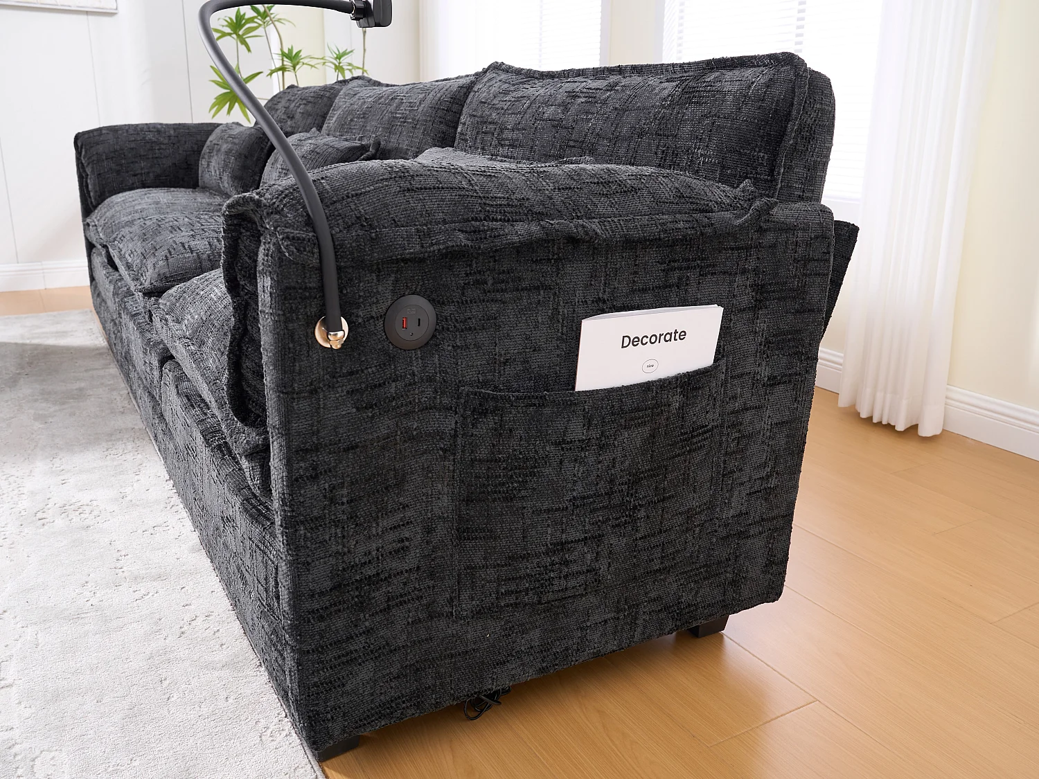 Canapé 3 Places Modulable - Repose-pieds Rangement et Port USB - Support Smartphone - Pour Salon, Bureau ou Chambre