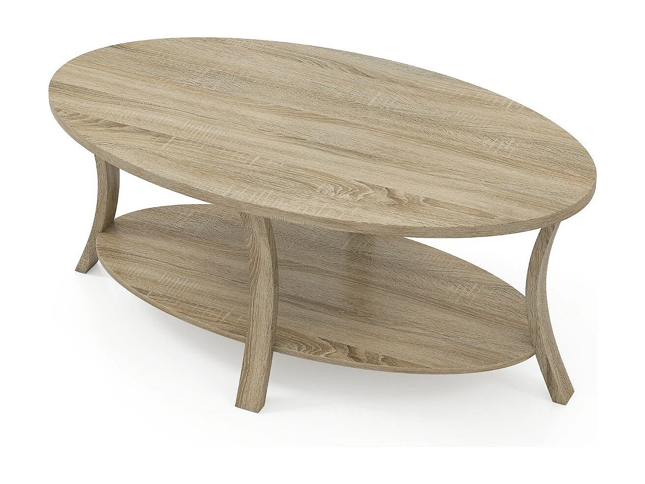 Ovaler Couchtisch mit Ablage Wohnzimmertisch 2-stöckiger Beistelltisch Sofatisch Kaffeetisch Eiche