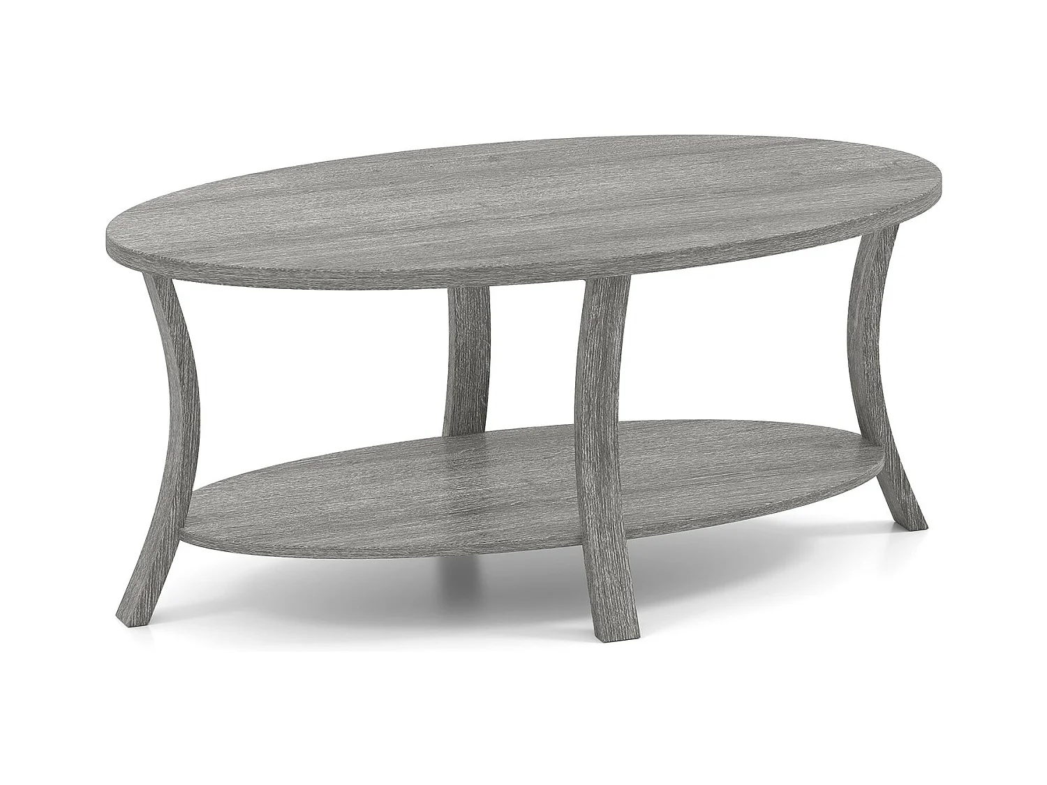 Ovaler Couchtisch mit Ablage Wohnzimmertisch 2-stöckiger Beistelltisch Sofatisch Kaffeetisch Grau