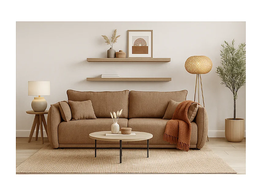 Nowoczesna sofa Loren z funkcją spania 238x100x90 cm – jasnobrązowa Raven 34