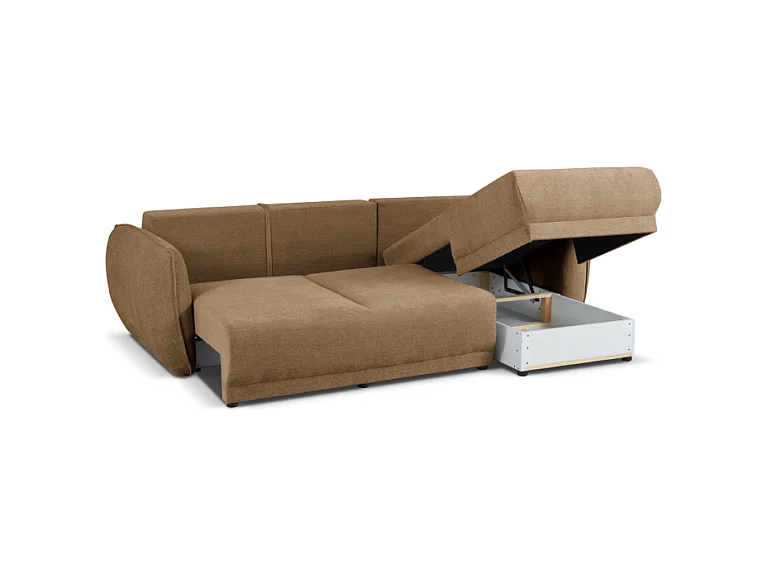 Hoekbank rechts Loren met slaapfunctie 250x150x90 cm – Stof Raven 34 lichtbriun