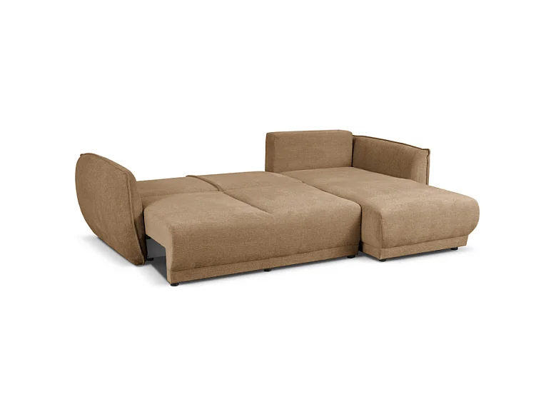 Hoekbank rechts Loren met slaapfunctie 250x150x90 cm – Stof Raven 34 lichtbriun