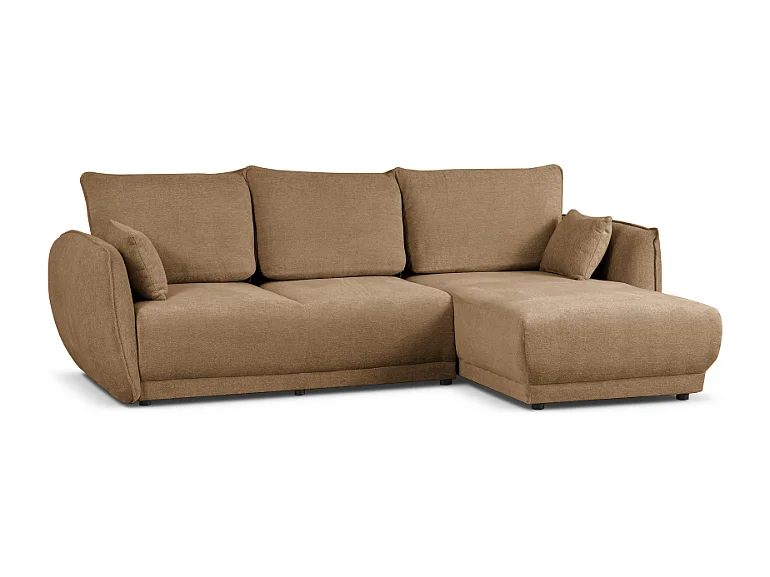 Canapé d’angle droit Loren convertible 250x150x90 cm – Tissu Raven 34 marron clair