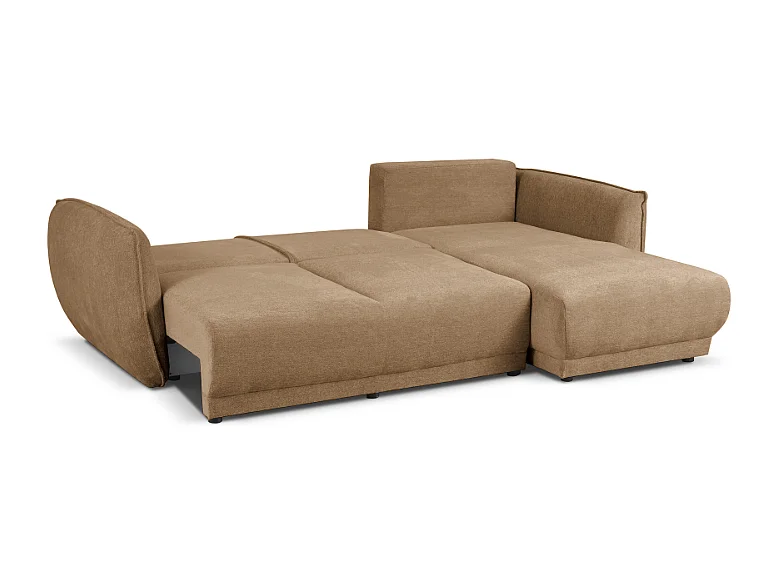 Hoekbank rechts Loren met slaapfunctie 250x150x90 cm – Stof Raven 34 lichtbriun