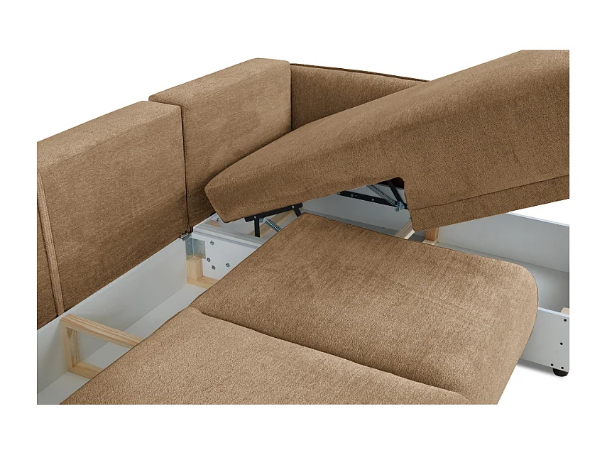 Canapé d’angle droit Loren convertible 250x150x90 cm – Tissu Raven 34 marron clair