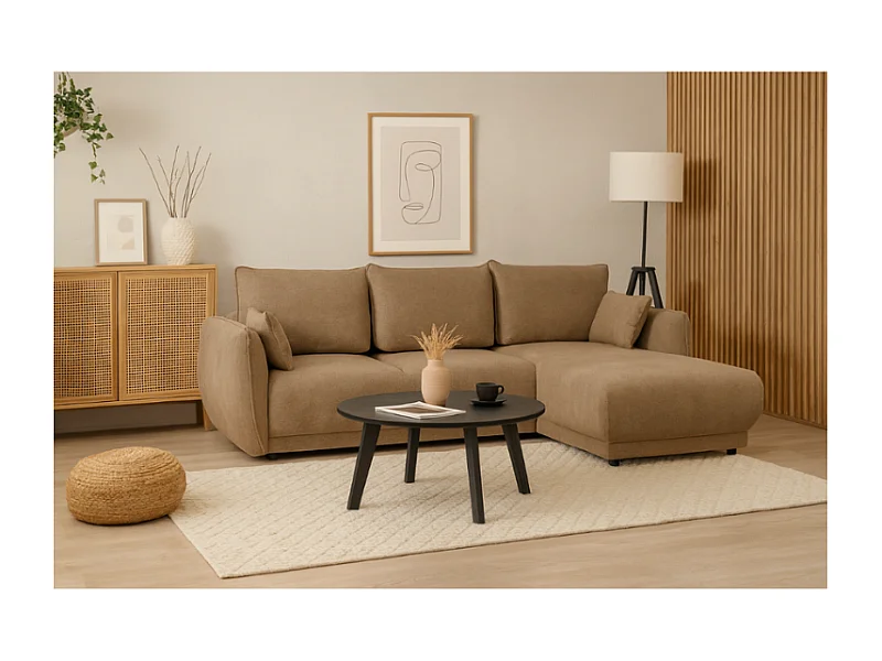 Canapé d’angle droit Loren convertible 250x150x90 cm – Tissu Raven 34 marron clair