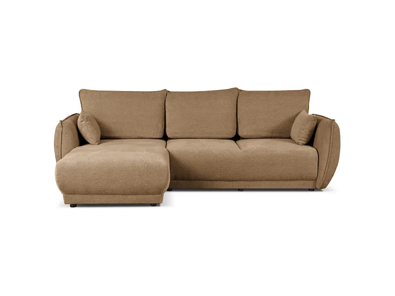 Hoekbank links  Loren met slaapfunctie 250x150x90 cm – Stof Raven 34 lichtbriun