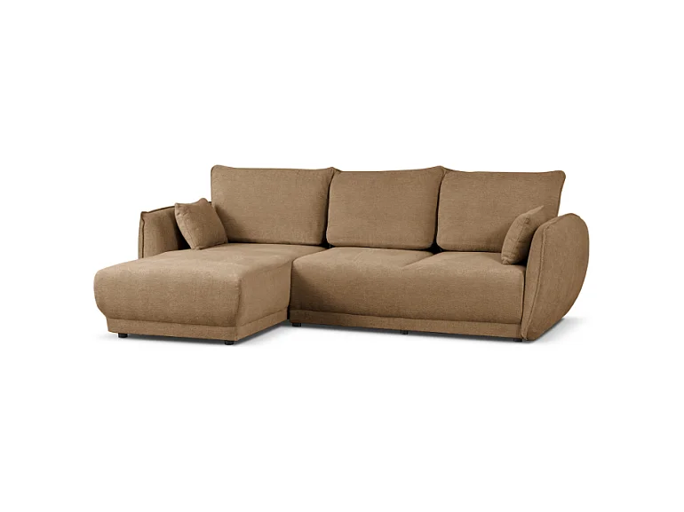 Hoekbank links  Loren met slaapfunctie 250x150x90 cm – Stof Raven 34 lichtbriun