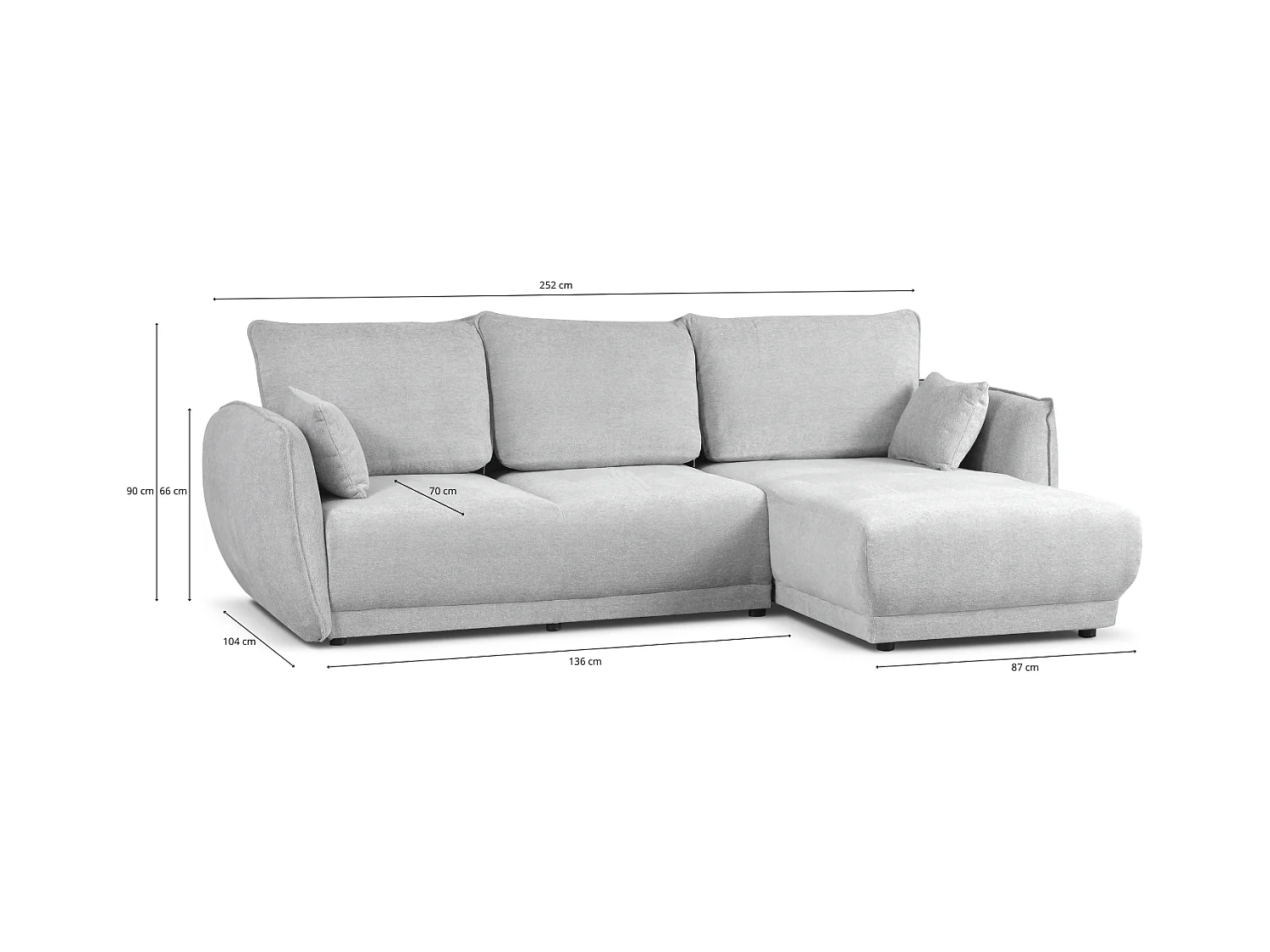 Hoekbank links  Loren met slaapfunctie 250x150x90 cm – Stof Raven 34 lichtbriun