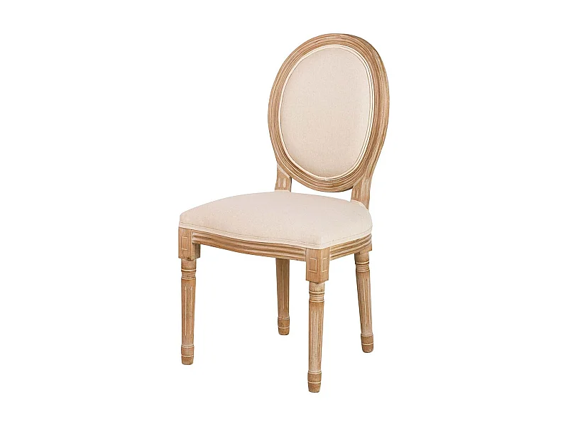 Silla Medallon Lino Patas De Madera 48x48x96 Cm