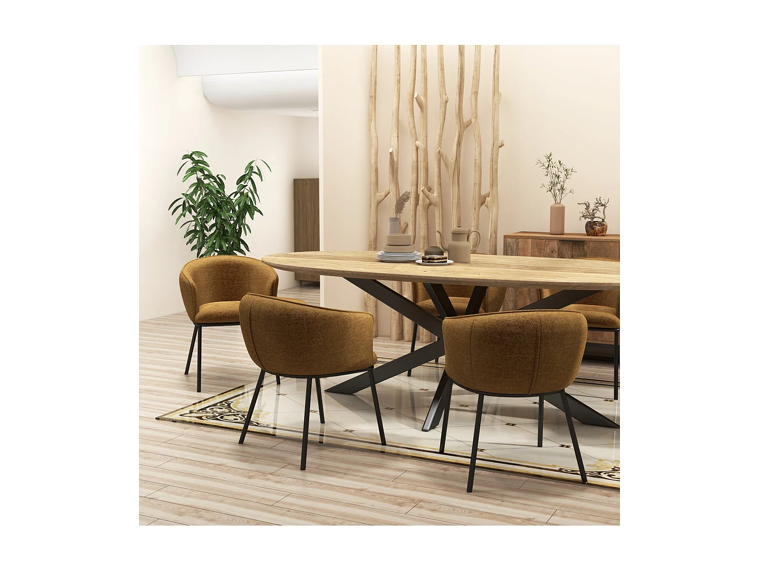 ALVIN-Fauteuil de table en tissu Luxury Moutarde