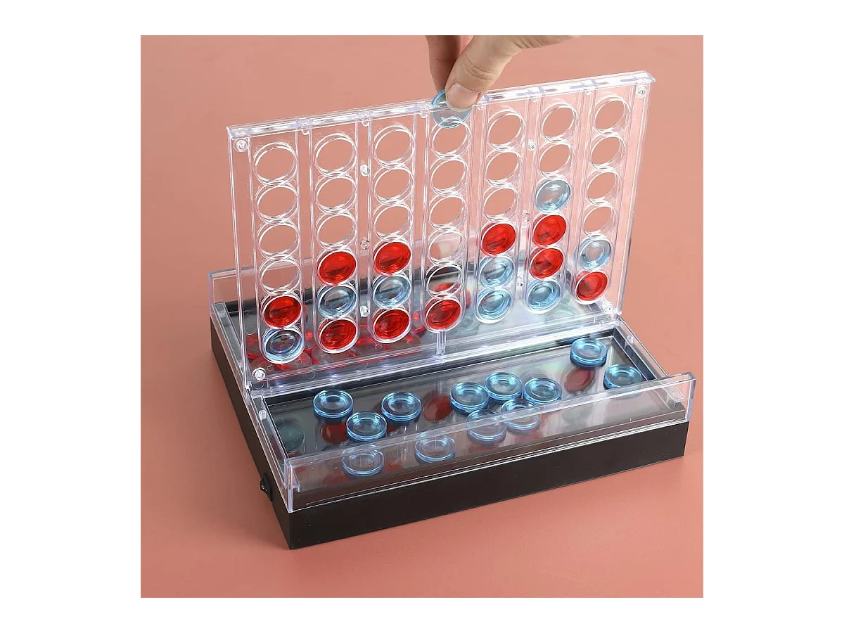 Jeu du 4 à la suite transparent avec pions rouges et bleus et éclairage LED