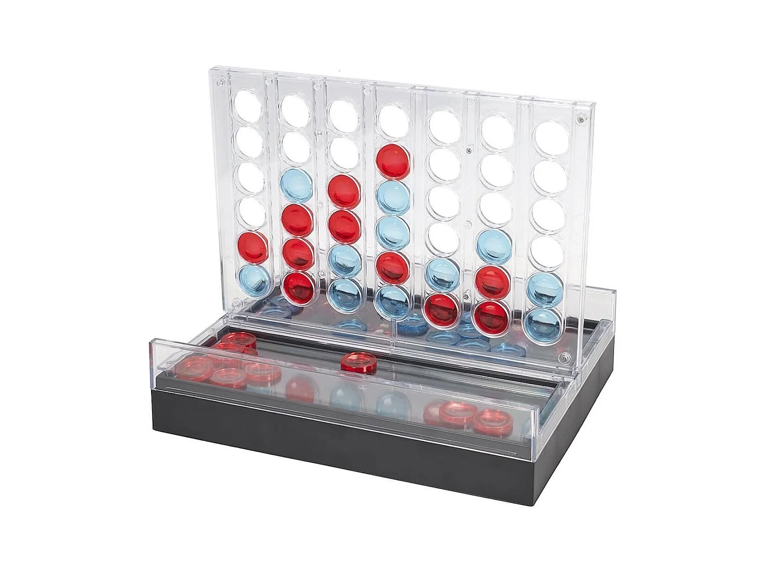 Jeu du 4 à la suite transparent avec pions rouges et bleus et éclairage LED