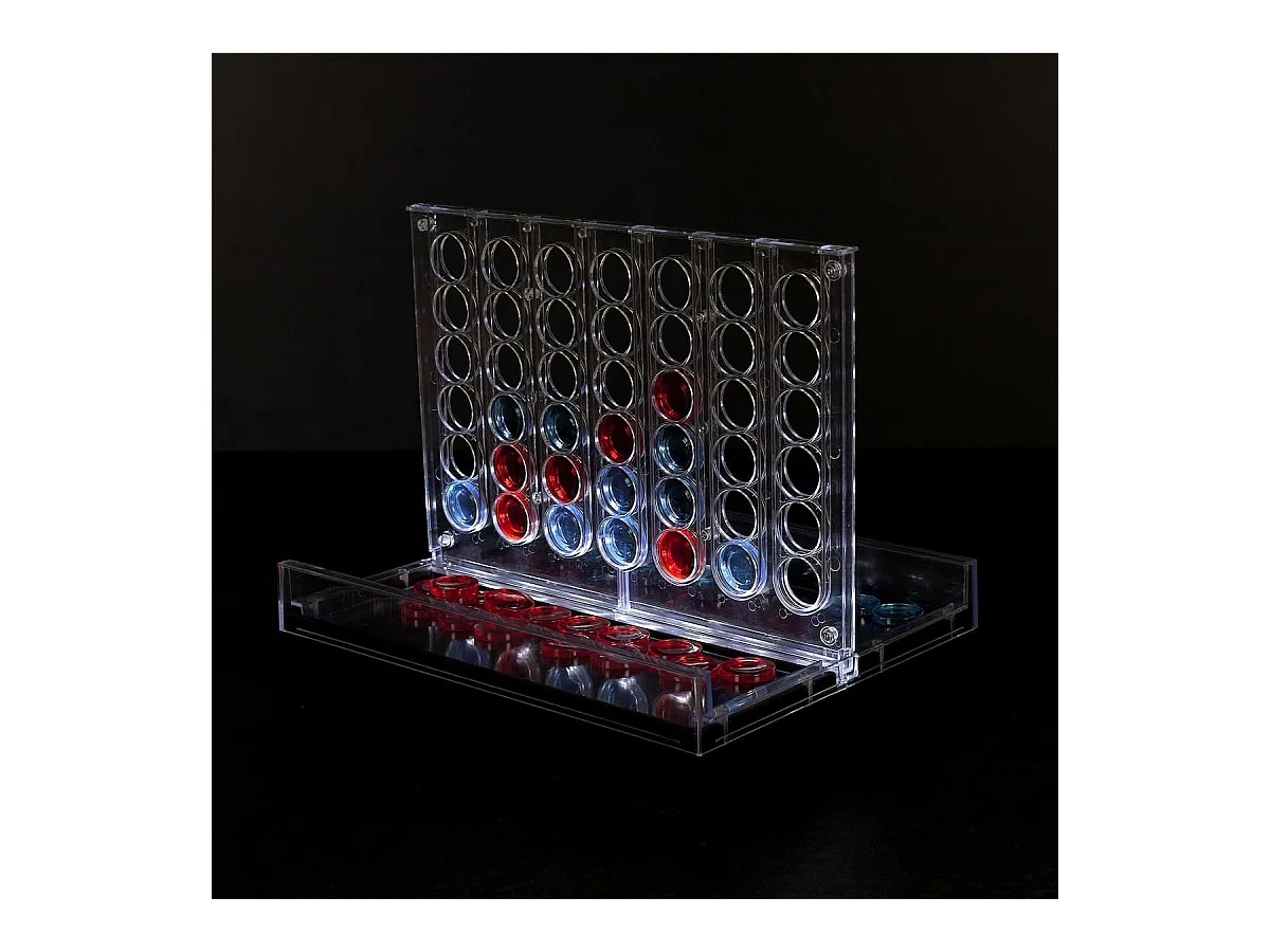 Jeu du 4 à la suite transparent avec pions rouges et bleus et éclairage LED