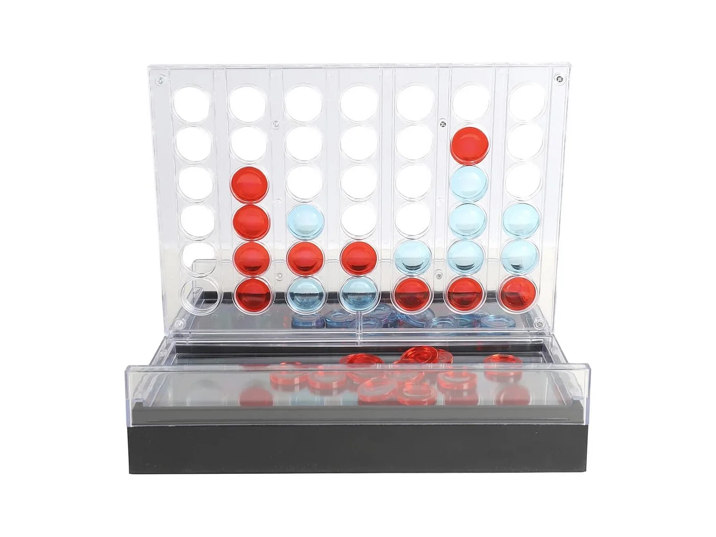 Jeu du 4 à la suite transparent avec pions rouges et bleus et éclairage LED