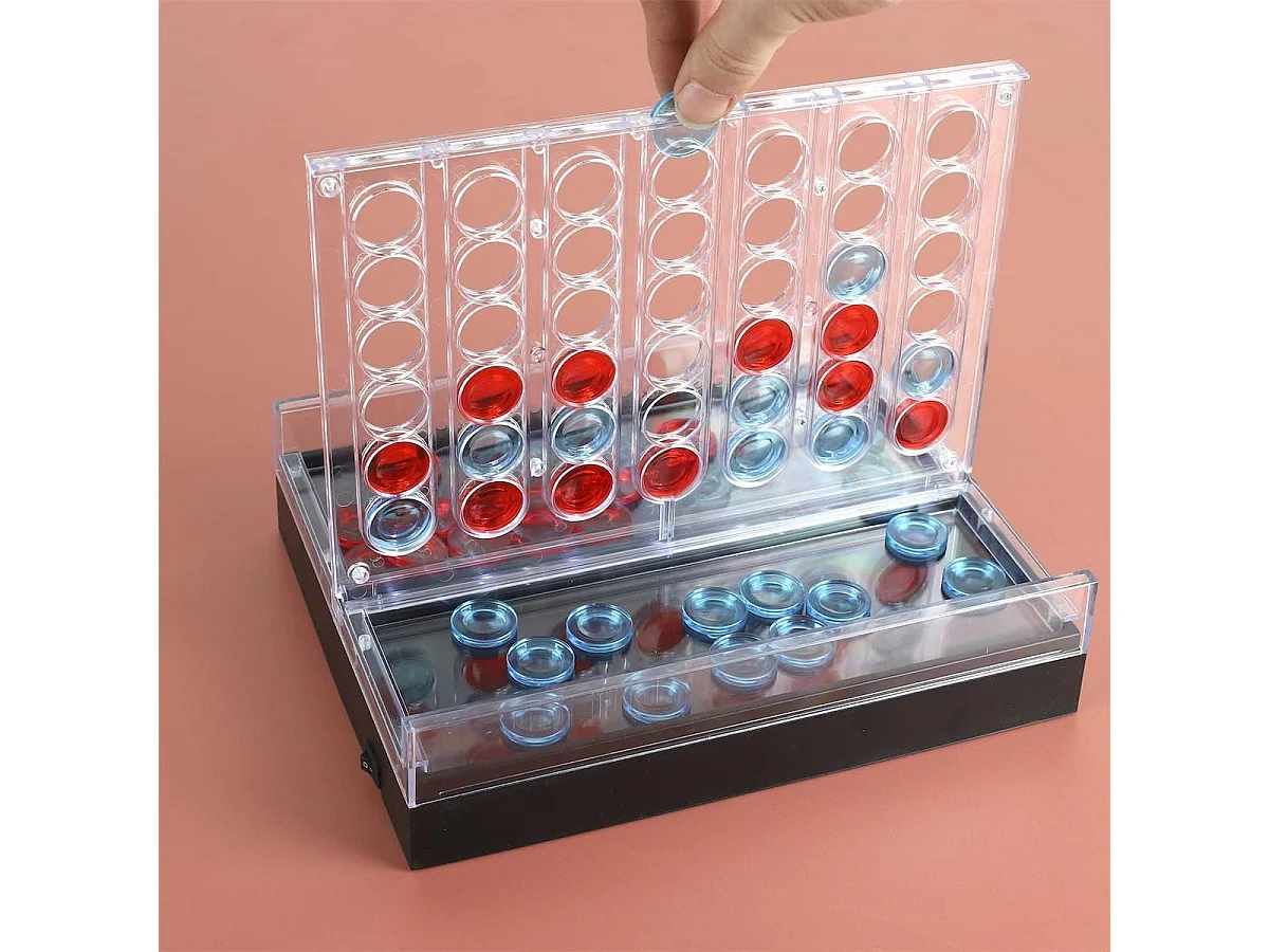 Jeu du 4 à la suite transparent avec pions rouges et bleus et éclairage LED