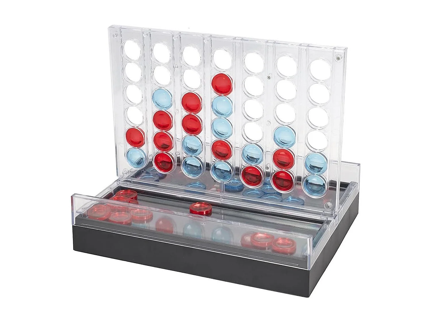 Jeu du 4 à la suite transparent avec pions rouges et bleus et éclairage LED