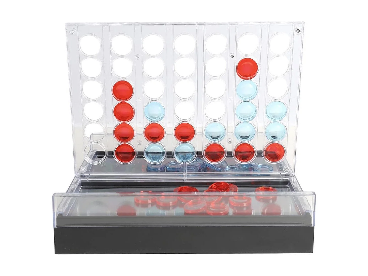 Jeu du 4 à la suite transparent avec pions rouges et bleus et éclairage LED