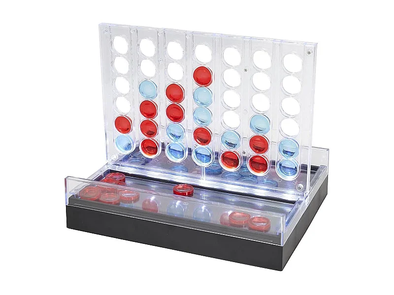 Jeu du 4 à la suite transparent avec pions rouges et bleus et éclairage LED