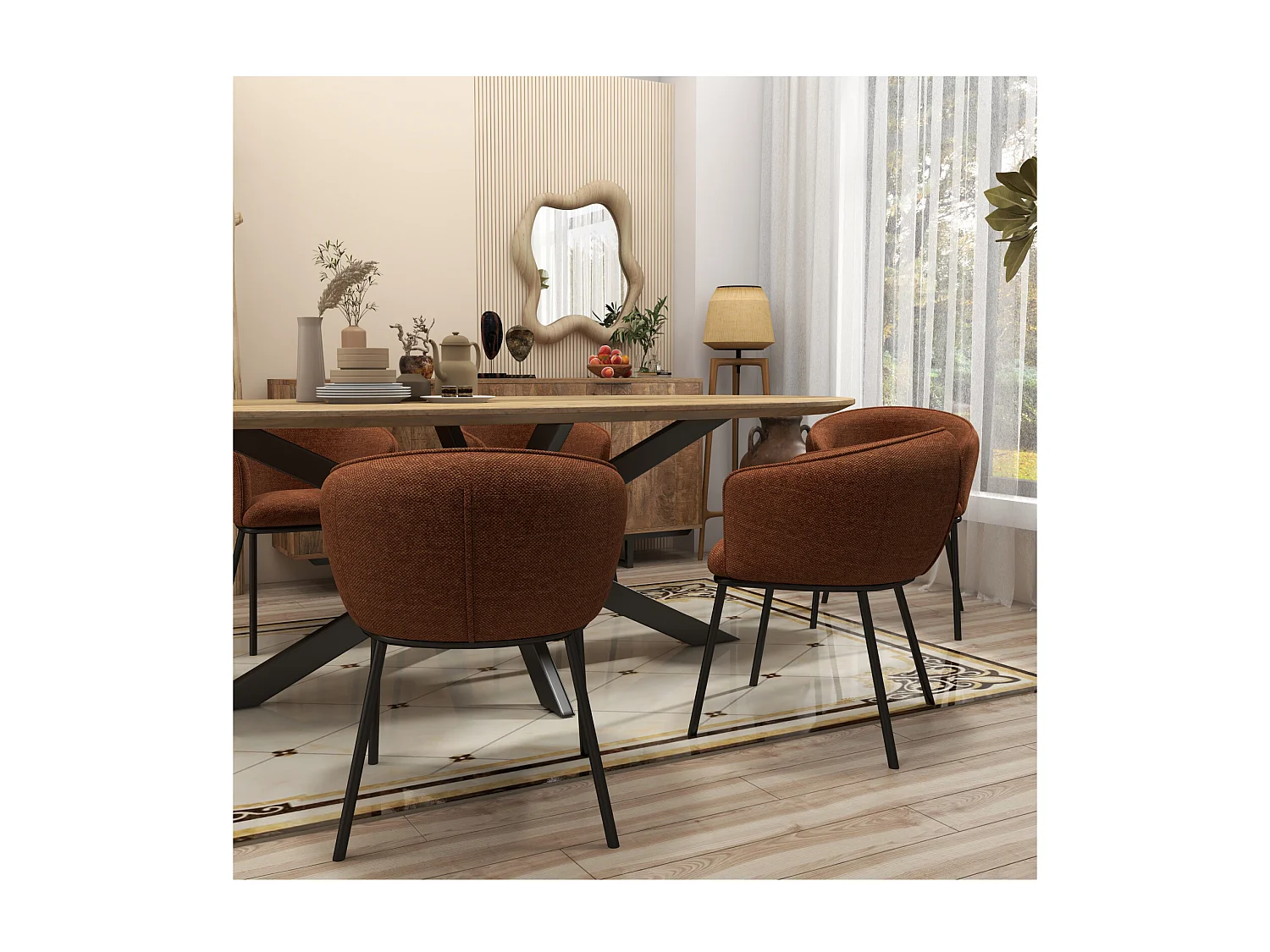 ALVIN-Poltrona da tavolo in tessuto Luxury Terracotta