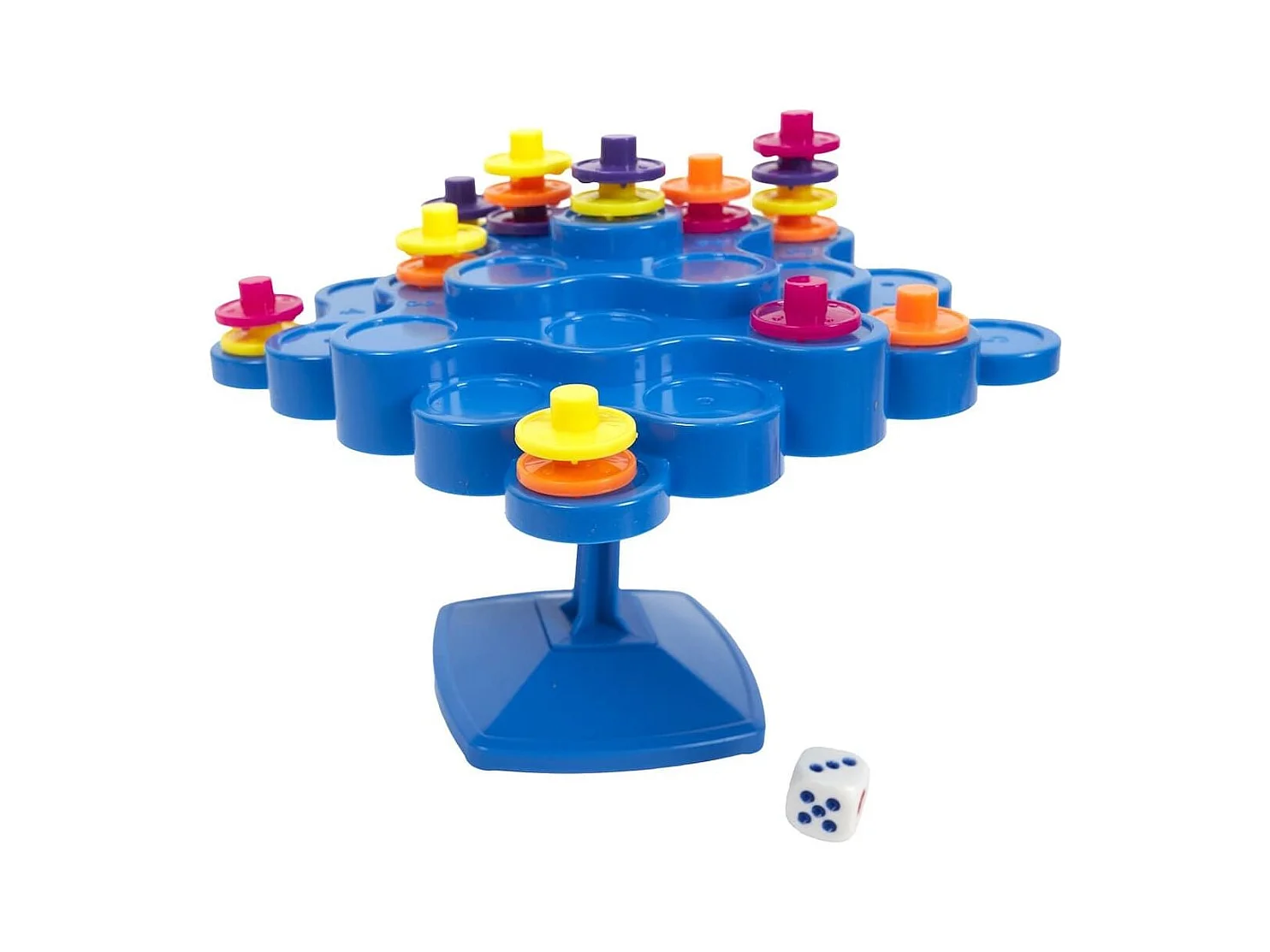 Jeu d'équilibre en plastique bleu avec 48 pièces multicolores et 1 dé inclus