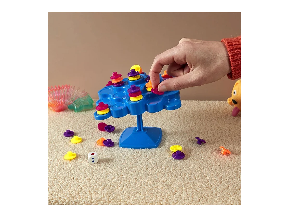 Jeu d'équilibre en plastique bleu avec 48 pièces multicolores et 1 dé inclus