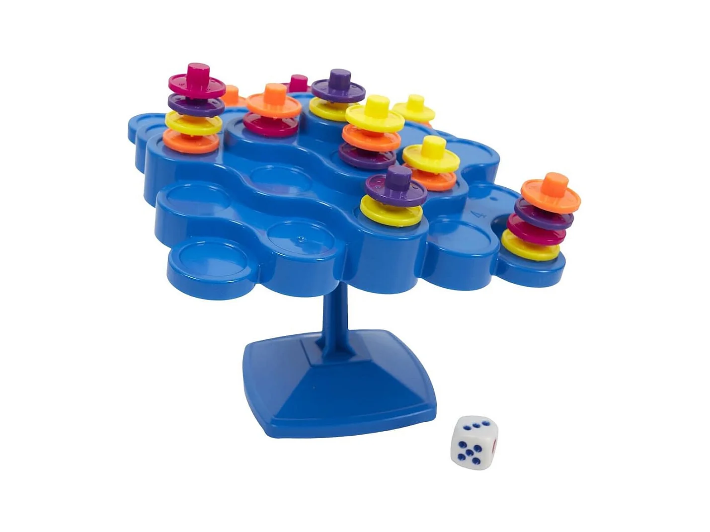 Jeu d'équilibre en plastique bleu avec 48 pièces multicolores et 1 dé inclus
