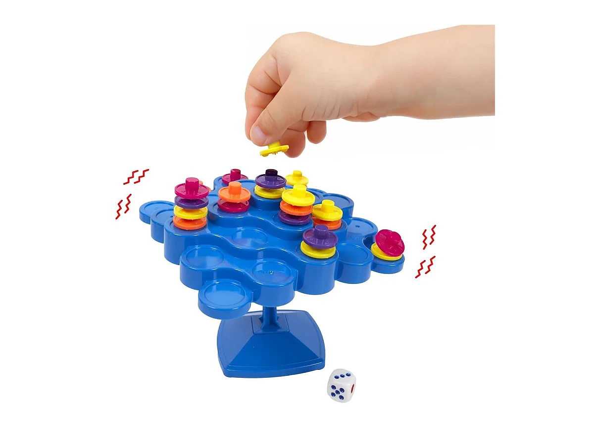 Jeu d'équilibre en plastique bleu avec 48 pièces multicolores et 1 dé inclus
