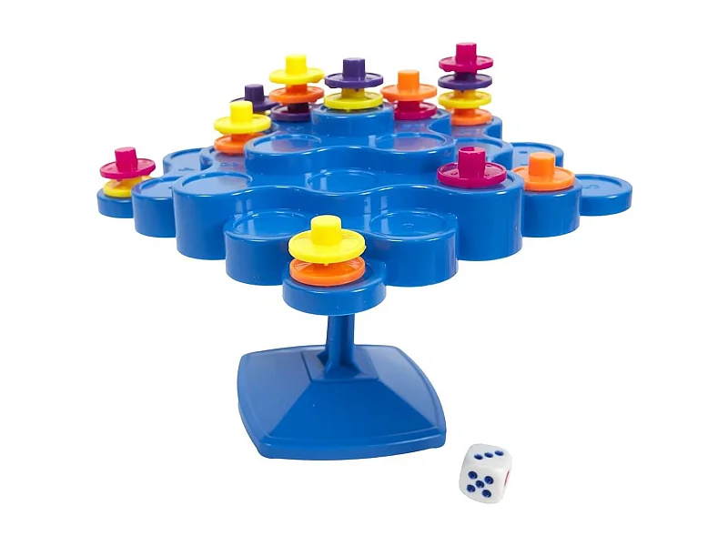 Jeu d'équilibre en plastique bleu avec 48 pièces multicolores et 1 dé inclus