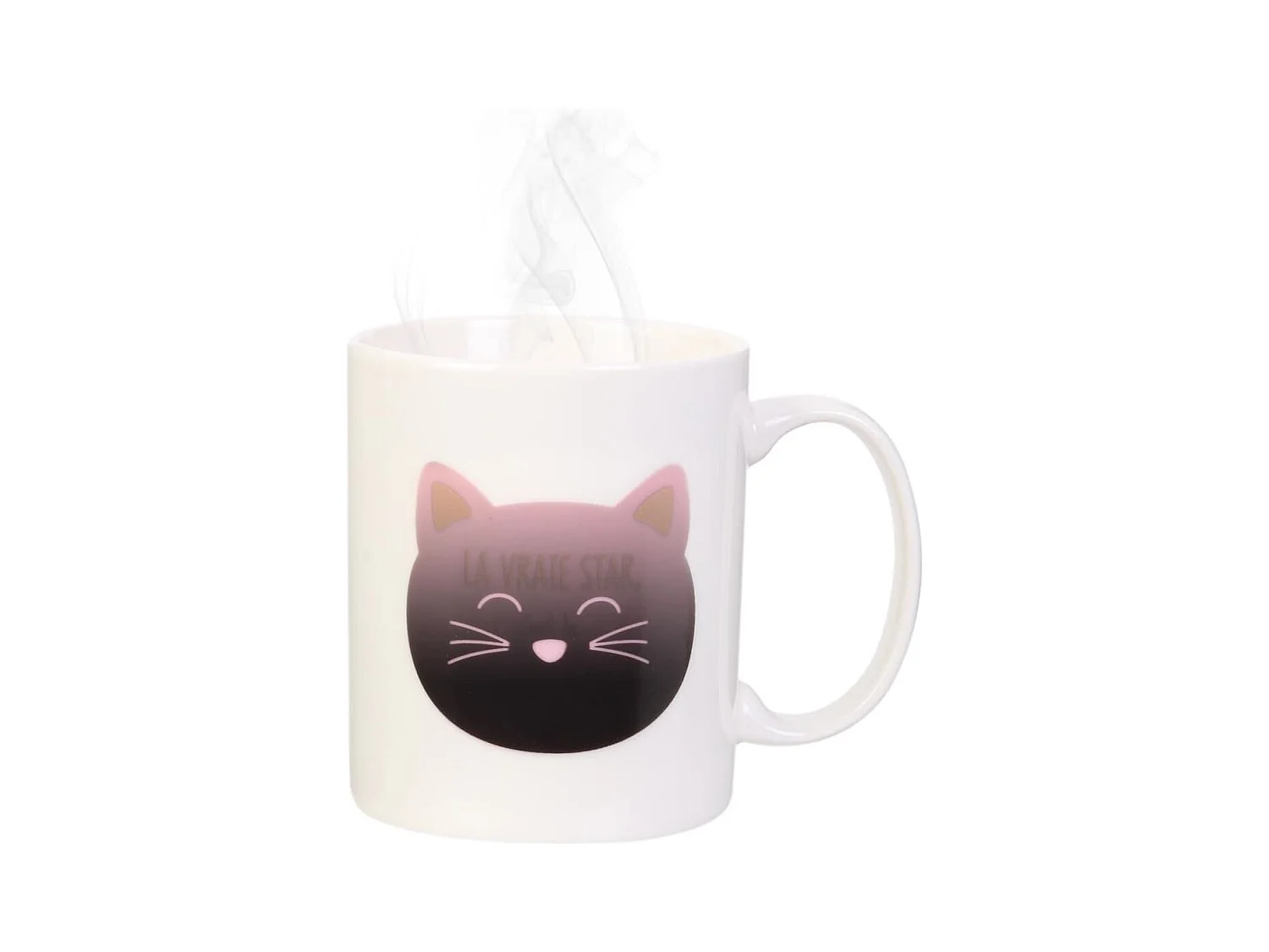 Mug thermoreactif 30 cl en céramique blanc avec un chat