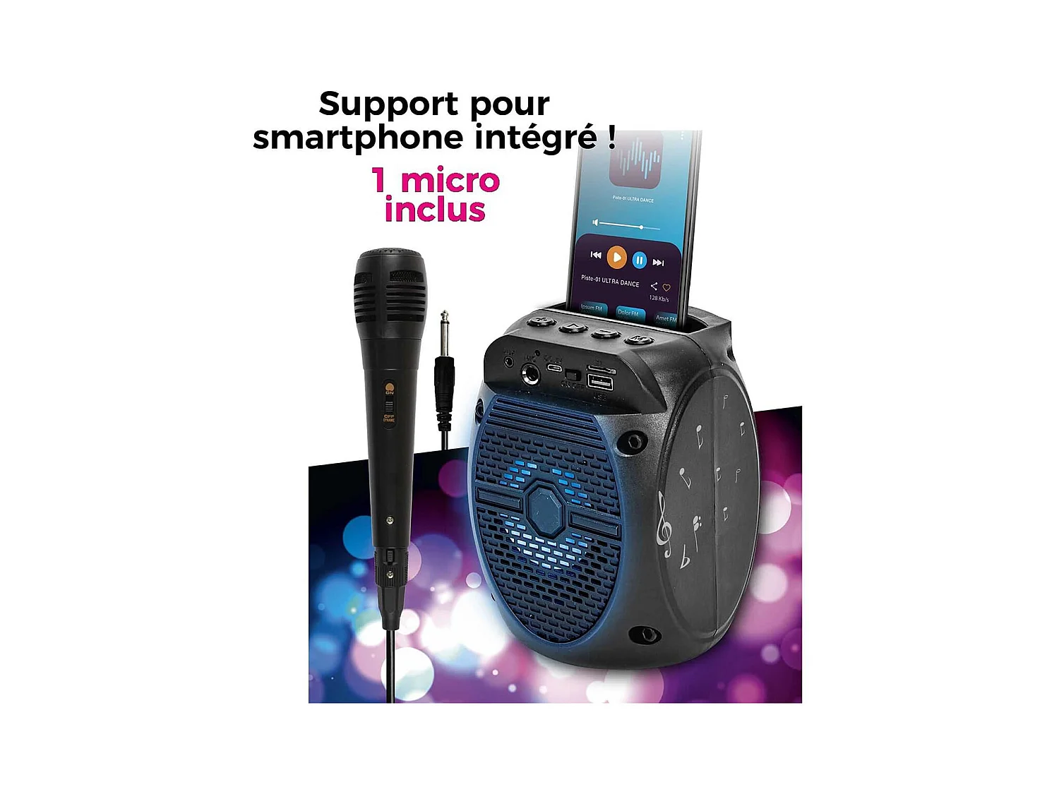 Enceinte Karaoké Sans Fil Lumineuse avec Micro - LYRICS