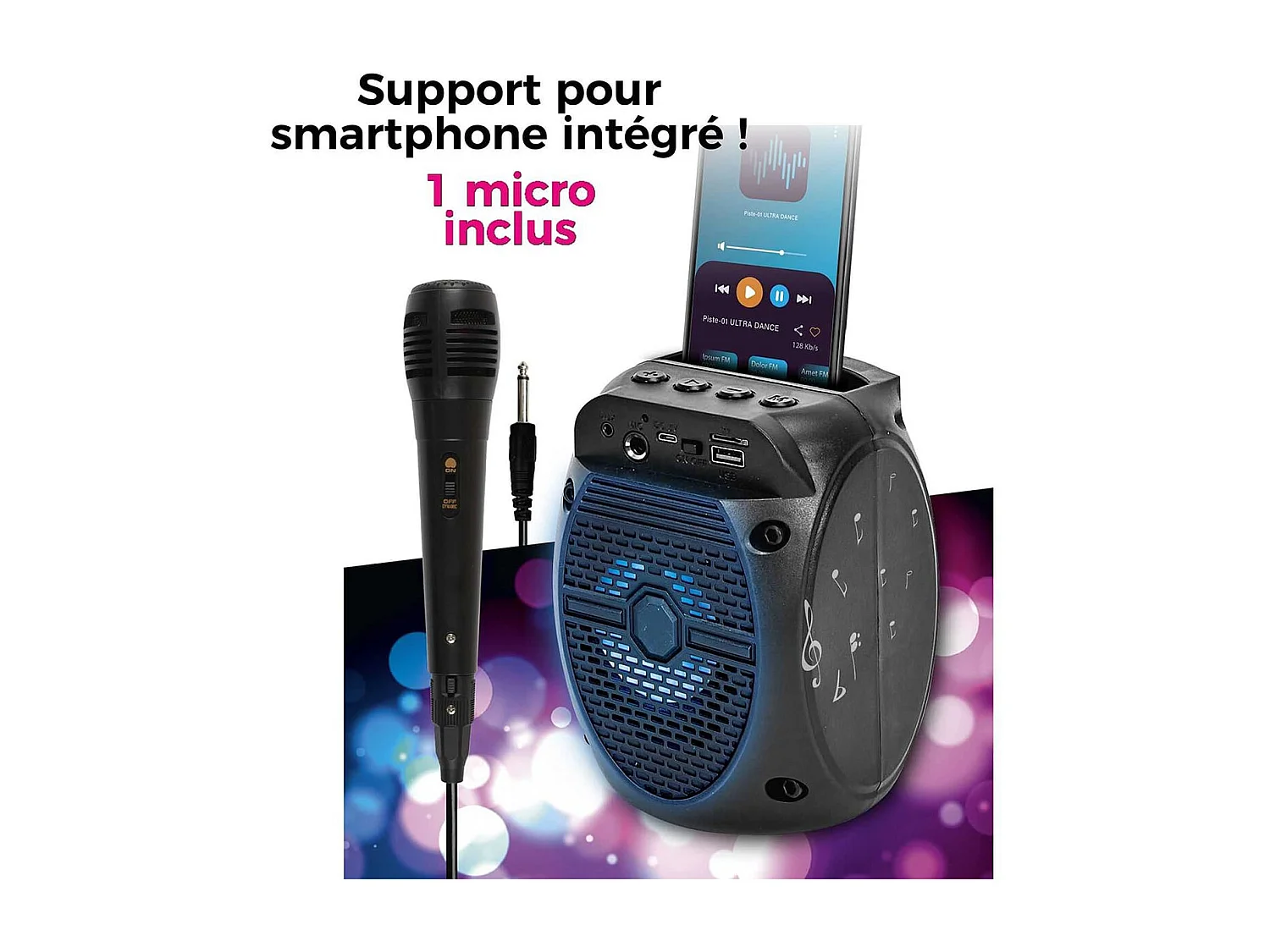 Enceinte Karaoké Sans Fil Lumineuse avec Micro - LYRICS