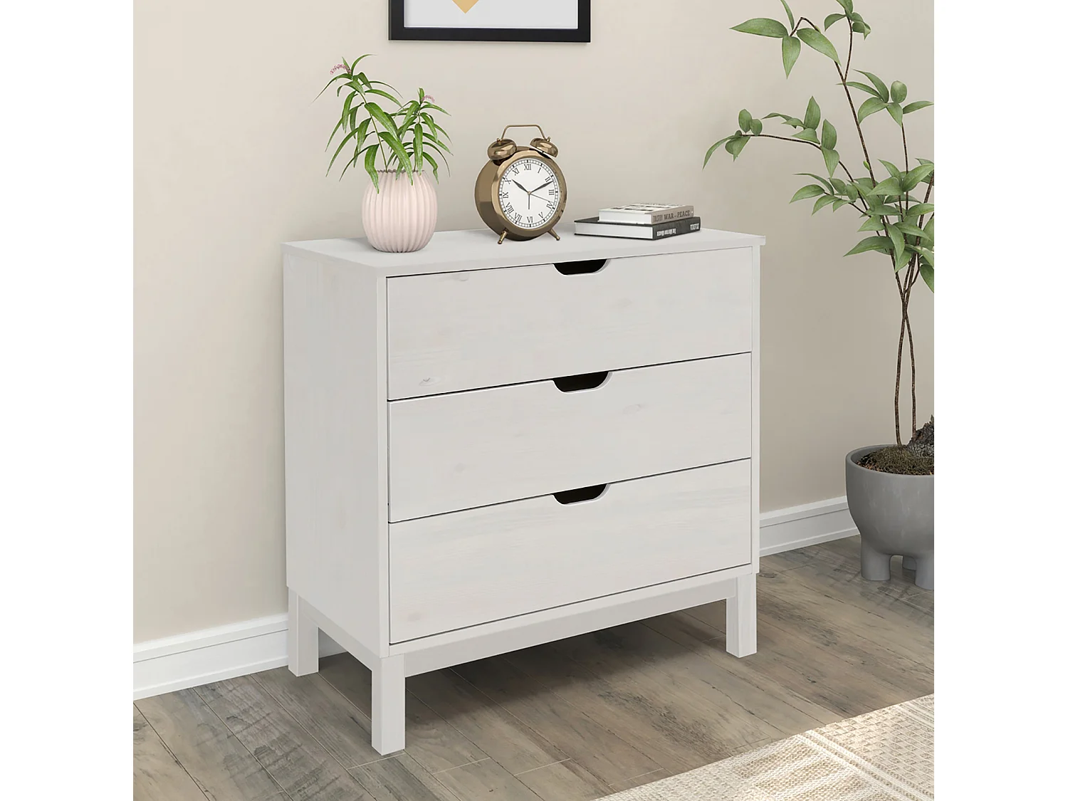 Post | Commode avec 4 tiroirs en pin blanc