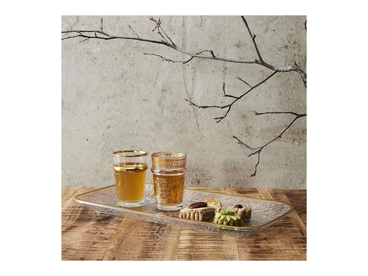 Set de 2 plats de service en plastique transparent motif feuilles avec contour doré (L34 cm)