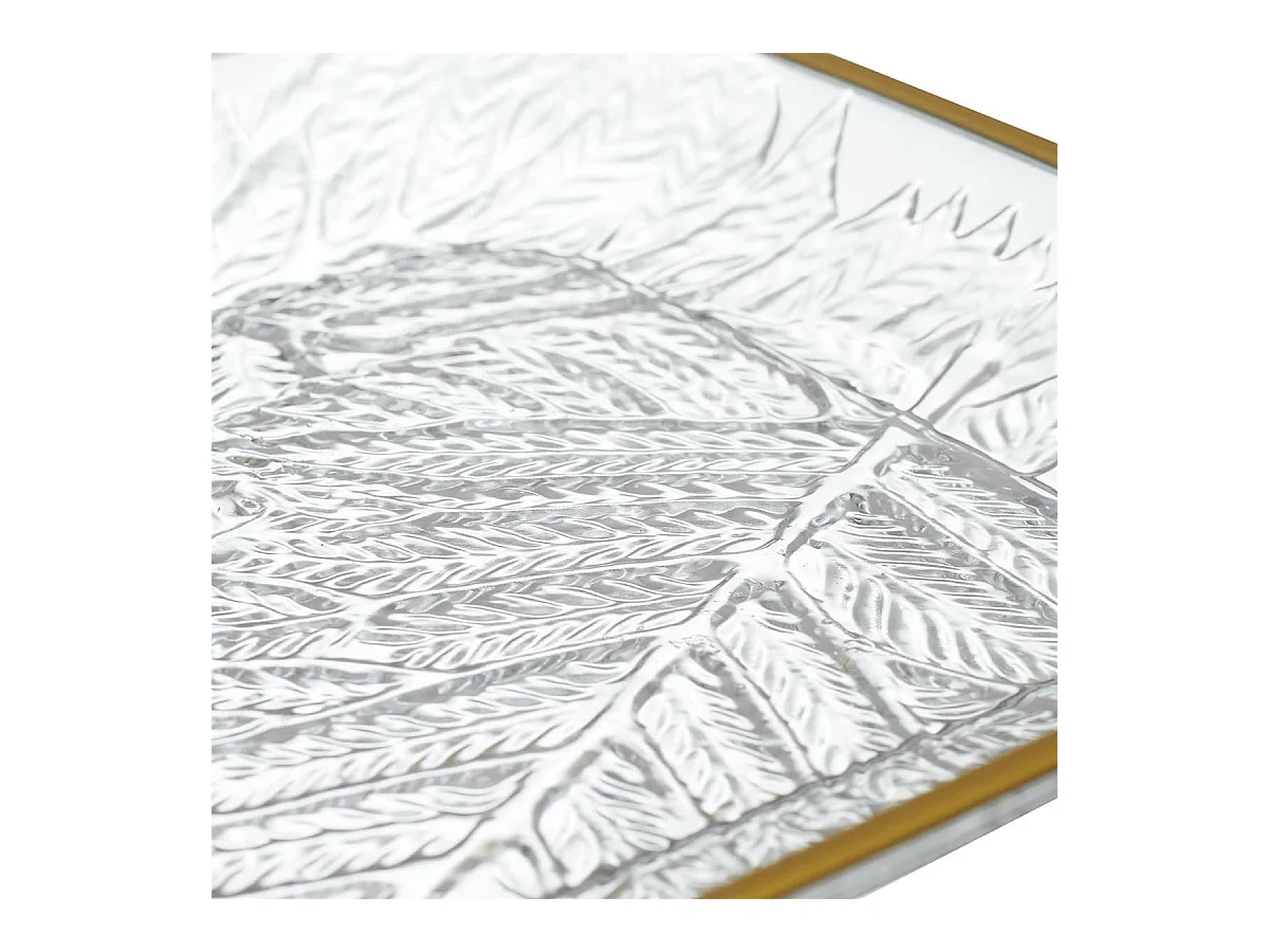 Set de 2 plats de service en plastique transparent motif feuilles avec contour doré (L34 cm)