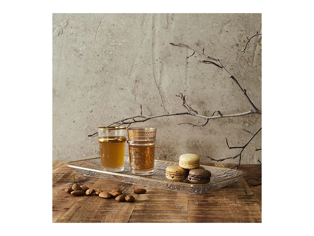 Set de 2 plats de service en plastique transparent motif feuilles avec contour doré (L34 cm)