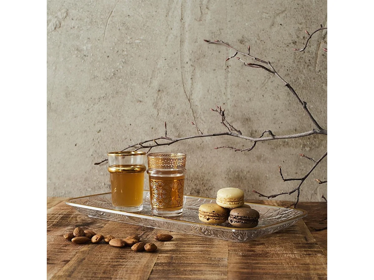 Set de 2 plats de service en plastique transparent motif feuilles avec contour doré (L34 cm)