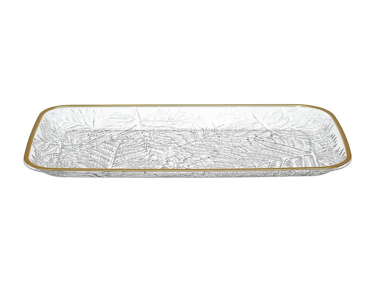 Set de 2 plats de service en plastique transparent motif feuilles avec contour doré (L34 cm)