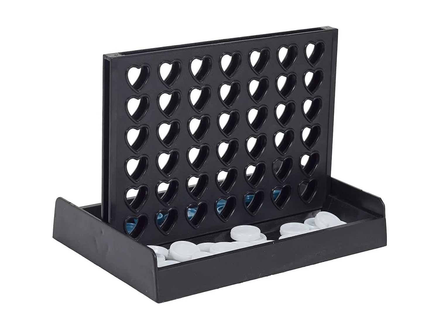 Jeu du 4 à la suite mini avec plateau noire et 42 jetons bleus en plastique