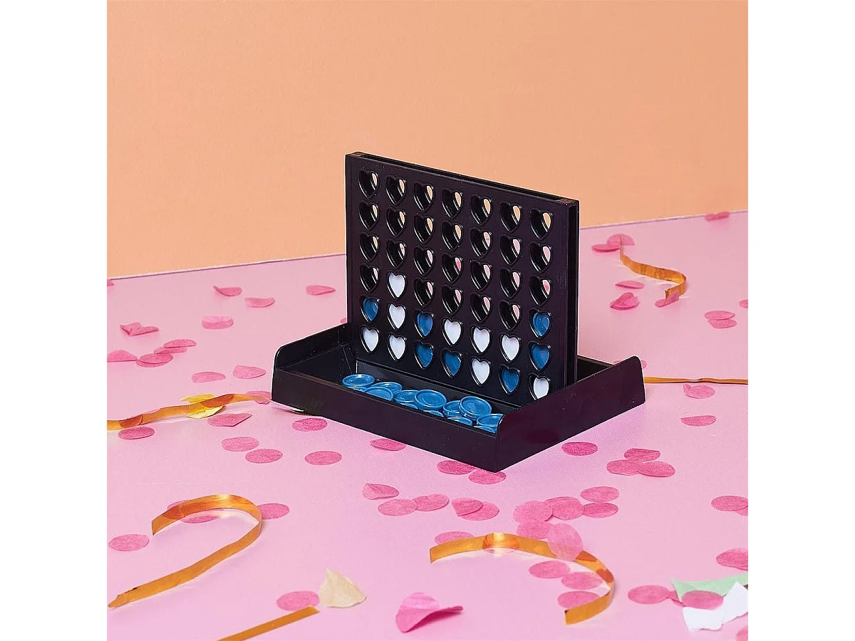 Jeu du 4 à la suite mini avec plateau noire et 42 jetons bleus en plastique