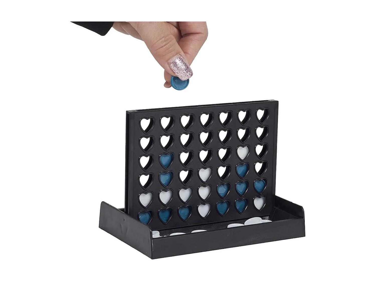 Jeu du 4 à la suite mini avec plateau noire et 42 jetons bleus en plastique