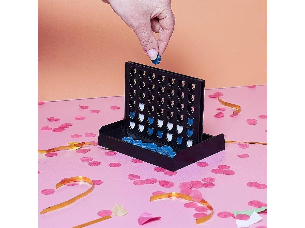 Jeu du 4 à la suite mini avec plateau noire et 42 jetons bleus en plastique