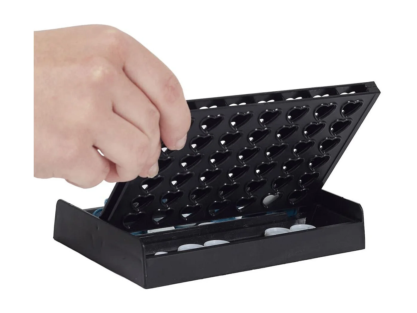 Jeu du 4 à la suite mini avec plateau noire et 42 jetons bleus en plastique